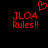 Red pixelated text 'JLOA Rules!!' on black background with red heart symbol above left text block.