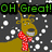 Pixelated reindeer with red checkered scarf in snowfall, displaying sequential text overlays.