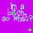 Pixelated text 'i'm a bitch. so what?' repeated across a purple background with green plus and cross symbols, showing animation changes in text clarity and symbol positions.