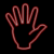Two neon-style hand icons displayed side-by-side on a black background, with the left icon in dimmer red and the right icon brighter red.