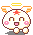 Pixelated character with white body, orange ears, red star on forehead, pink cheeks, yellow halo; nine distinct poses showing varied expressions and limb positions.