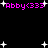 Black background with scattered white star shapes and four instances of pink text reading 'Abby<333' in pixelated font.