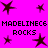 Bright pink background with dark brown star shapes and repeated text "MADELINE6 ROCKS" in pixelated font.