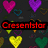 Pixelated heart-themed buddy icon with red text reading 'Cresenstar' over colorful hearts on dark background.