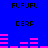 Blue background with black text 'FUFUFU' and 'DERP' above and below pink audio waveforms that shift horizontally across frames.