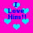 Bright pink background with scattered light blue hearts and repeated text "I Love Him!!" in dark blue pixelated font.