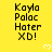Yellow background with repeated black text 'Kayla Palac Hater XD!' and white heart symbols, partially cropped at bottom right.