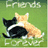 six pixelated showing two cats on grass with text overlays in bright colors