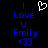 Blue pixelated text reads "I Love U Emily <33" with a white heart symbol above the text on a black background.