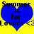 Two blue hearts on yellow background with black text reading "Summer is for Lovers <3" in pixelated font.