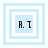 Four square frames with light blue and white borders display 'A. T' text in dark brown on a light blue background, varying in border thickness and central frame size.