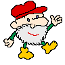 Pixelated gnome with red hat, white beard, green sleeves, yellow boots, and red smile in five distinct poses against gray background.