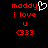 Red pixelated text on black background reads 'maddy i love u (333' with a white heart symbol replacing the final parenthesis in one view.