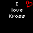 Pixelated text and a red heart symbol on black background, with two identical static frames showing 'I love Kross' in white block letters.