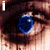 A pixelated close-up of a person's face with blue eyes, showing text overlays that change from 'I SEE' to 'YOU'