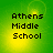 Green background with yellow gradient center displaying 'Athens Middle School' text in black pixelated font across four