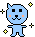 Two light blue pixelated cat figures with black eyes, orange cheeks, and yellow starbursts on a gray background.