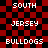 Red and black checkered background with white text reading SOUTH, JERSEY, BULLDOGS repeated in a pattern