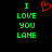 Green pixelated text 'I LOVE YOU LANE' on black background with red heart symbol above the word 'LOVE'.