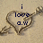Pixelated icon with dark blue text 'i love a.w' over a brown heart outline on a beige background.