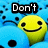 four identical yellow smiley faces on a blue background with black dots, each paired with text reading Don't Worry Be Happy