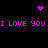Pixelated pink text and symbols on black background with animated dot patterns.