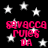 Black background with white stars and pink pixelated text reading "SAVACCA MUIES DA" in four identical sections.