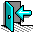 Pixelated teal door with black doorknob opens inward, revealing a light blue arrow that changes direction from left to right