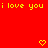 Red background with yellow text repeating 'i love you' and pixelated hearts in a static pattern.