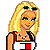 Pixelated cartoon character with blonde hair and sunglasses on head wearing a Tommy Hilfiger-style top next to green text reading "Original Icons .com" on dark background.