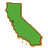 Green pixelated shape resembling California state outline with brown border on gray background.
