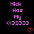 Pixelated text 'Nick Has My <3333' in pink on black background with red heart symbols, arranged in a pattern