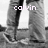 Black-and-white image of two figures in jeans standing side-by-side with text overlays reading 'calvin', 'and', and 'sara <3' across different sections.