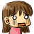 Animated pixel art contact sheet showing two frames of a cartoon girl with brown hair and pink shirt, displaying facial expression changes from open mouth to closed mouth.