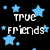 Pixelated text and colorful stars on a black background with a central dark containing scattered dots
