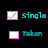 Static pixel art buddy icon featuring two pink-bordered square frames with white interiors, one containing a diagonal checkmark and the other empty, paired with cyan text reading "single" above and "taken" below on black background.
