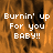 Pixelated orange and brown background with white text reading "Burnin' up For you BABY!!" in three lines.