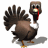 Pixelated turkey with brown body, white wing patches, red wattle, yellow beak, and orange legs stands against white background.