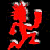 A static 50x50 pixel buddy icon featuring a red, stylized, abstract figure with white accents on a black background.