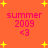 Pixelated orange background with yellow stars and pink text reading 'summer 2009 <3' in four identical quadrants.