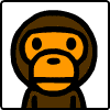 Four static display a cartoon monkey with brown fur, orange face, and black outlines against white backgrounds