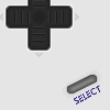 Pixel art representation of a game controller directional pad and select button on light gray background.