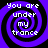 Four identical purple and black spiral patterns with white text reading "you are under my trance" arranged in a on a black background