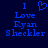Blue pixelated text on dark blue background reads "I Love Ryan Sheckler" with a heart symbol replacing the word "Love" in the first frame.