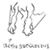 Static grayscale icon of a stylized character with flowing hair and triangular shapes, accompanied by small pixelated text below.