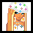 Pixel art contact sheet showing two frames of an animated buddy icon: a cartoon character with blonde hair and colorful flower-like symbols on their head, next to text reading "Let Do The POLKA!" in pixelated font.