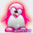 Pixelated penguin with pink hair and glowing outline, standing with arms outstretched, accompanied by pink text reading "u know u love me" on white background.