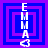 Four identical square display vertical text 'EMMA' with a heart symbol, surrounded by nested blue and purple squares on a solid background