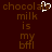 Pixelated brown text on dark red background with white heart symbol replacing 'o' in 'chocolate', repeated twice side-by-side.