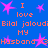 Blue background with pink star shapes and orange text repeating 'I love Bilal jaloudi My Husband <3' in a pattern